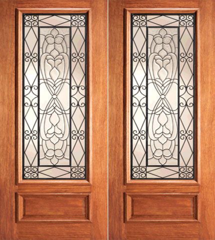 WDMA 84x80 Door (7ft by 6ft8in) Exterior Mahogany Scrollwork Iron Beveled Glass Double Door 1