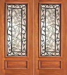 WDMA 84x80 Door (7ft by 6ft8in) Exterior Mahogany Floral Scrollwork Ironwork Glass Double Door 1