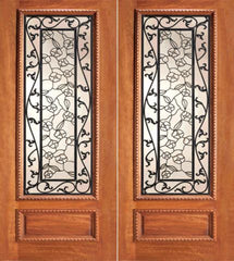 WDMA 84x80 Door (7ft by 6ft8in) Exterior Mahogany Floral Scrollwork Ironwork Glass Double Door 1