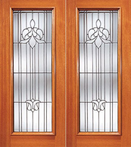 WDMA 84x80 Door (7ft by 6ft8in) Exterior Mahogany Tulip Design Beveled Glass Double Door Triple Glazed Glass Option 1