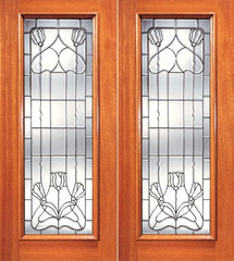 WDMA 84x80 Door (7ft by 6ft8in) Exterior Mahogany Double Door Contemporary Floral Beveled Glass Full lite 1