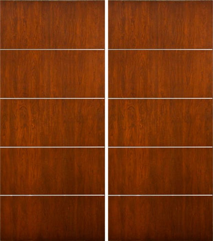 WDMA 84x80 Door (7ft by 6ft8in) Exterior Cherry Contemporary Lines Horizontal Aluminum Bar Double Entry Door 1