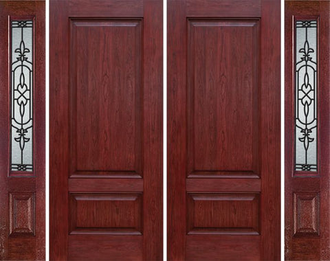 WDMA 84x80 Door (7ft by 6ft8in) Exterior Cherry Two Panel Double Entry Door Sidelights JA Glass 1