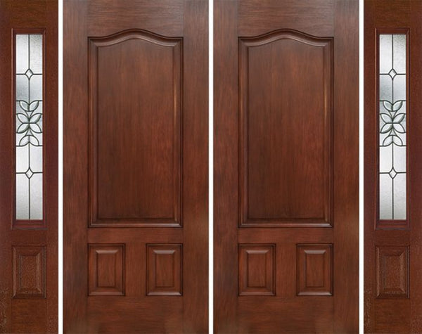 WDMA 84x80 Door (7ft by 6ft8in) Exterior Mahogany Three Panel Double Entry Door Sidelights CD Glass 1