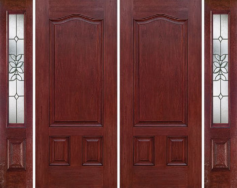 WDMA 84x80 Door (7ft by 6ft8in) Exterior Cherry Three Panel Double Entry Door Sidelights CD Glass 1