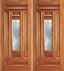 WDMA 84x80 Door (7ft by 6ft8in) Exterior Mahogany Entry Double Door Center Lite with Decorative Glass 1