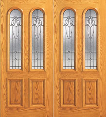 WDMA 84x80 Door (7ft by 6ft8in) Exterior Mahogany Twin Lite Arch Lite Entry Double Door Insulated Glass 1