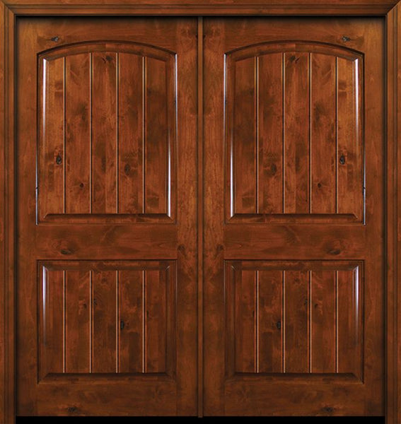 WDMA 84x80 Door (7ft by 6ft8in) Exterior Knotty Alder 42in x 80in Double Arch 2 Panel V-Grooved Estancia Alder Door 1