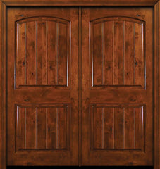 WDMA 84x80 Door (7ft by 6ft8in) Exterior Knotty Alder 42in x 80in Double Arch 2 Panel V-Grooved Estancia Alder Door 1