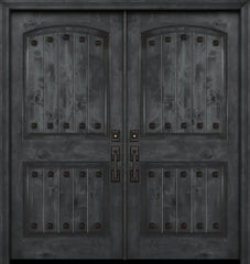 WDMA 84x80 Door (7ft by 6ft8in) Exterior Knotty Alder 42in x 80in Double Arch 2 Panel V-Grooved Estancia Alder Door with Clavos 1