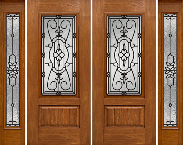 WDMA 84x80 Door (7ft by 6ft8in) Exterior Cherry Plank Panel 3/4 Lite Double Entry Door Sidelights Full Lite w/ MD Glass 1