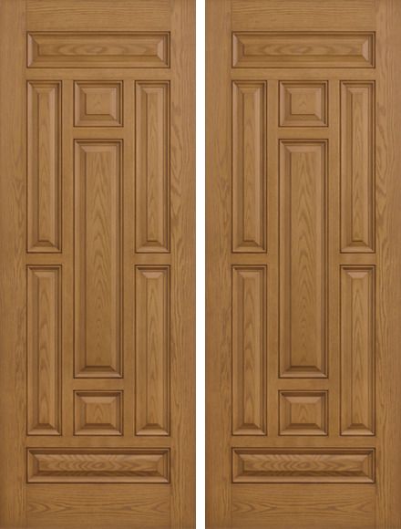 WDMA 84x80 Door (7ft by 6ft8in) Exterior Oak 8ft 9 Panel Classic-Craft Collection Double Door Clear Low-E 1