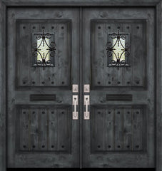 WDMA 84x80 Door (7ft by 6ft8in) Exterior Knotty Alder 42in x 80in Double 2 Panel Square V-Grooved Estancia Alder Door with Speakeasy / Clavos 1