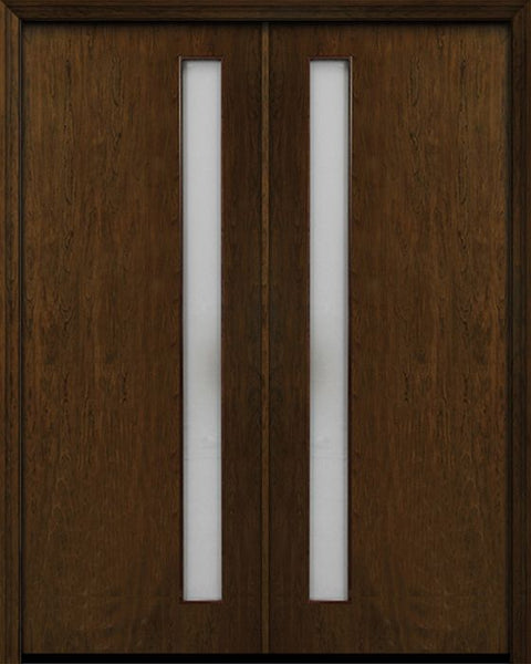 WDMA 84x96 Door (7ft by 8ft) Exterior Cherry 96in Contemporary One Vertical Lite Double Fiberglass Entry Door 1