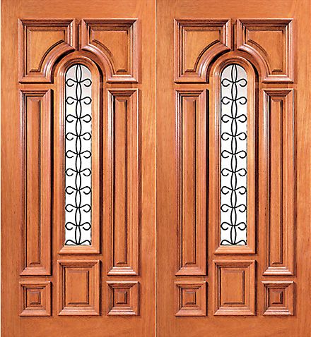 WDMA 84x96 Door (7ft by 8ft) Exterior Mahogany Center Arch Lite Entry Double Door with Ironwork 1
