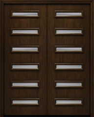 WDMA 84x96 Door (7ft by 8ft) Exterior Cherry 96in Contemporary Slim Horizontal 6 Lite Double Fiberglass Entry Door 1
