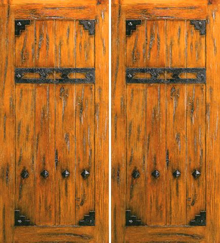 WDMA 84x96 Door (7ft by 8ft) Exterior Knotty Alder Double Door V-Grooved Clavos Straps 1