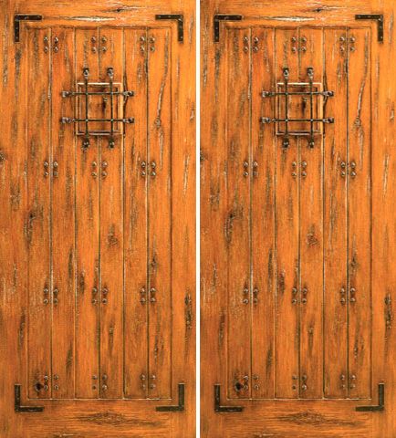 WDMA 84x96 Door (7ft by 8ft) Exterior Knotty Alder Double Door Speakeasy Straps Clavos 1