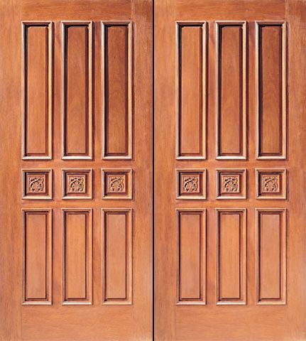 WDMA 84x96 Door (7ft by 8ft) Exterior Mahogany Double Door Hand Carved 9-Panel in  1