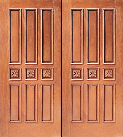 WDMA 84x96 Door (7ft by 8ft) Exterior Mahogany Double Door Hand Carved 9-Panel in  1
