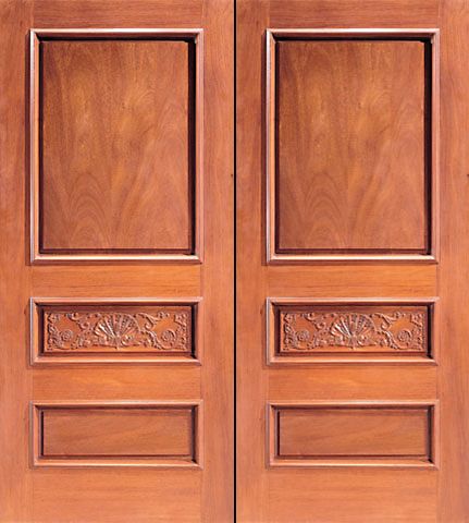 WDMA 84x96 Door (7ft by 8ft) Exterior Mahogany Double Door Hand Carved Colonial 3-Panel in  1