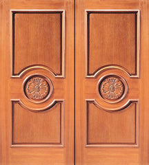 WDMA 84x96 Door (7ft by 8ft) Exterior Mahogany Double Door Circle Hand Carved Panels in  1