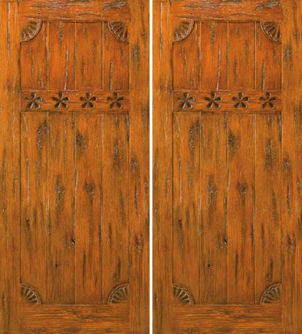 WDMA 84x96 Door (7ft by 8ft) Exterior Knotty Alder Double Door Carved V-Grooved 1