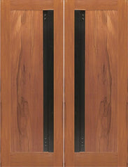 WDMA 84x96 Door (7ft by 8ft) Exterior Tropical Hardwood Flush Panel Double Door with a Contemporary Heavy Iron Handle 1