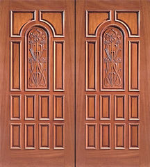 WDMA 84x96 Door (7ft by 8ft) Exterior Mahogany Double Door Center Arch Hand Carved Panels in  1