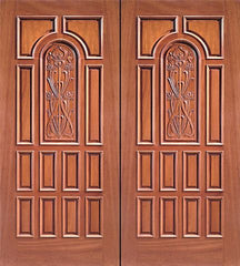 WDMA 84x96 Door (7ft by 8ft) Exterior Mahogany Double Door Center Arch Hand Carved Panels in  1