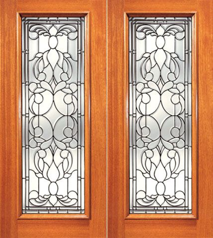 WDMA 84x96 Door (7ft by 8ft) Exterior Mahogany Full Lite Floral Scrollwork Glass Double Door 1
