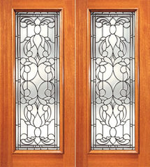 WDMA 84x96 Door (7ft by 8ft) Exterior Mahogany Full Lite Floral Scrollwork Glass Double Door 1
