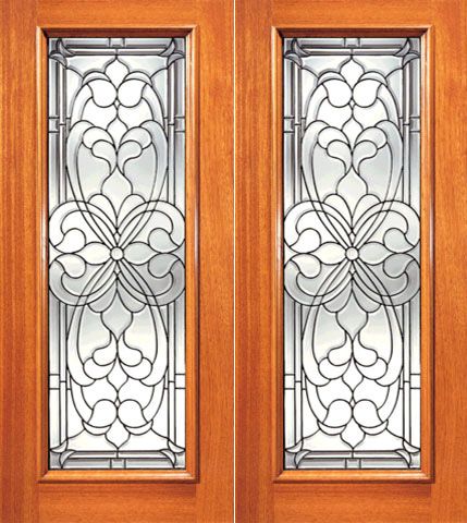 WDMA 84x96 Door (7ft by 8ft) Exterior Mahogany Floral Scrollwork Beveled Glass Double Door Full lite 1
