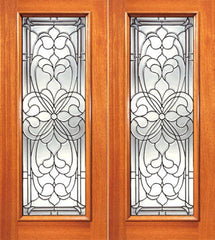 WDMA 84x96 Door (7ft by 8ft) Exterior Mahogany Floral Scrollwork Beveled Glass Double Door Full lite 1