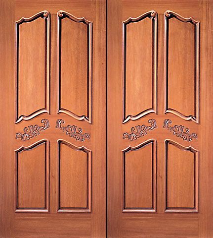 WDMA 84x96 Door (7ft by 8ft) Exterior Mahogany Double Door Hand Carved 4-Panel in  1
