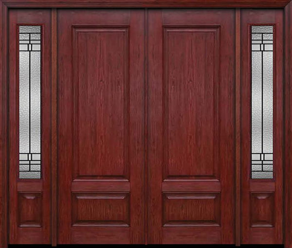WDMA 84x96 Door (7ft by 8ft) Exterior Cherry 96in Two Panel Double Entry Door Sidelights Pembrook Glass 1