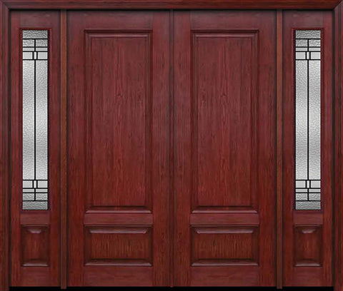 WDMA 84x96 Door (7ft by 8ft) Exterior Cherry 96in Two Panel Double Entry Door Sidelights Pembrook Glass 1