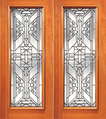 WDMA 84x96 Door (7ft by 8ft) Exterior Mahogany Ornate Design Beveled Glass Double Door Triple Glazed Glass Option 1