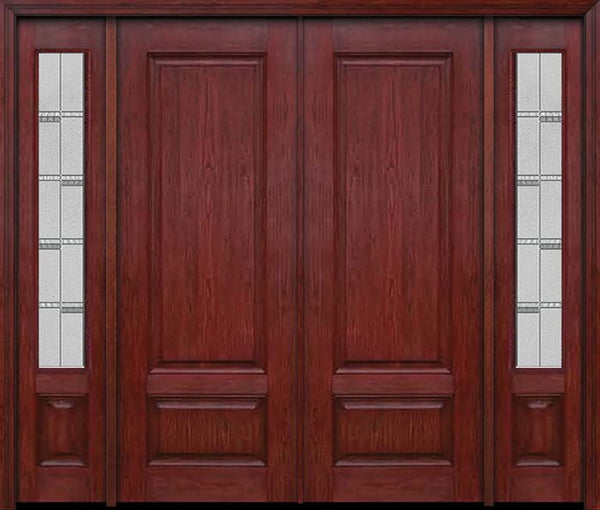 WDMA 84x96 Door (7ft by 8ft) Exterior Cherry 96in Two Panel Double Entry Door Sidelights Crosswalk Glass 1