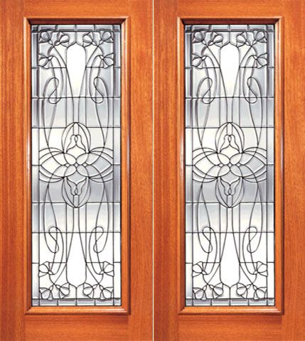 WDMA 84x96 Door (7ft by 8ft) Exterior Mahogany Double Door Decorative Floral Beveled Glass Full lite 1