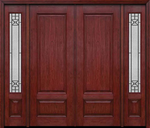 WDMA 84x96 Door (7ft by 8ft) Exterior Cherry 96in Two Panel Double Entry Door Sidelights Courtyard Glass 1