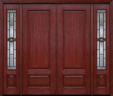 WDMA 84x96 Door (7ft by 8ft) Exterior Cherry 96in Two Panel Double Entry Door Sidelights Mission Ridge Glass 1