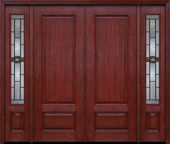WDMA 84x96 Door (7ft by 8ft) Exterior Cherry 96in Two Panel Double Entry Door Sidelights Mission Ridge Glass 1