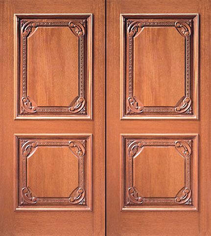 WDMA 84x96 Door (7ft by 8ft) Exterior Mahogany Double Door Hand Carved 2-Panel in  1