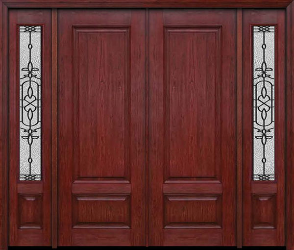 WDMA 84x96 Door (7ft by 8ft) Exterior Cherry 96in Two Panel Double Entry Door Sidelights Jacinto Glass 1