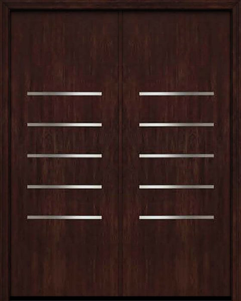 WDMA 84x96 Door (7ft by 8ft) Exterior Cherry 96in Contemporary Stainless Steel Bars Double Fiberglass Entry Door FC871SS 1