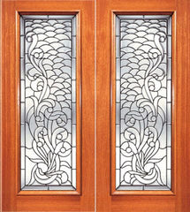 WDMA 84x96 Door (7ft by 8ft) Exterior Mahogany Full Lite Asymmetrical Floral Scrollwork Glass Double Door 1