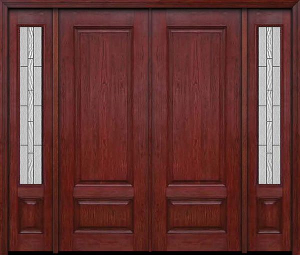 WDMA 84x96 Door (7ft by 8ft) Exterior Cherry 96in Two Panel Double Entry Door Sidelights Waterside Glass 1