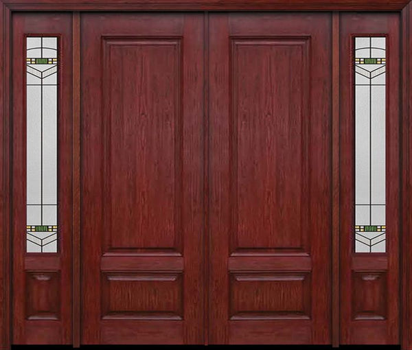 WDMA 84x96 Door (7ft by 8ft) Exterior Cherry 96in Two Panel Double Entry Door Sidelights Greenfield Glass 1