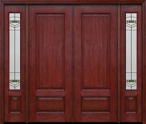 WDMA 84x96 Door (7ft by 8ft) Exterior Cherry 96in Two Panel Double Entry Door Sidelights Greenfield Glass 1